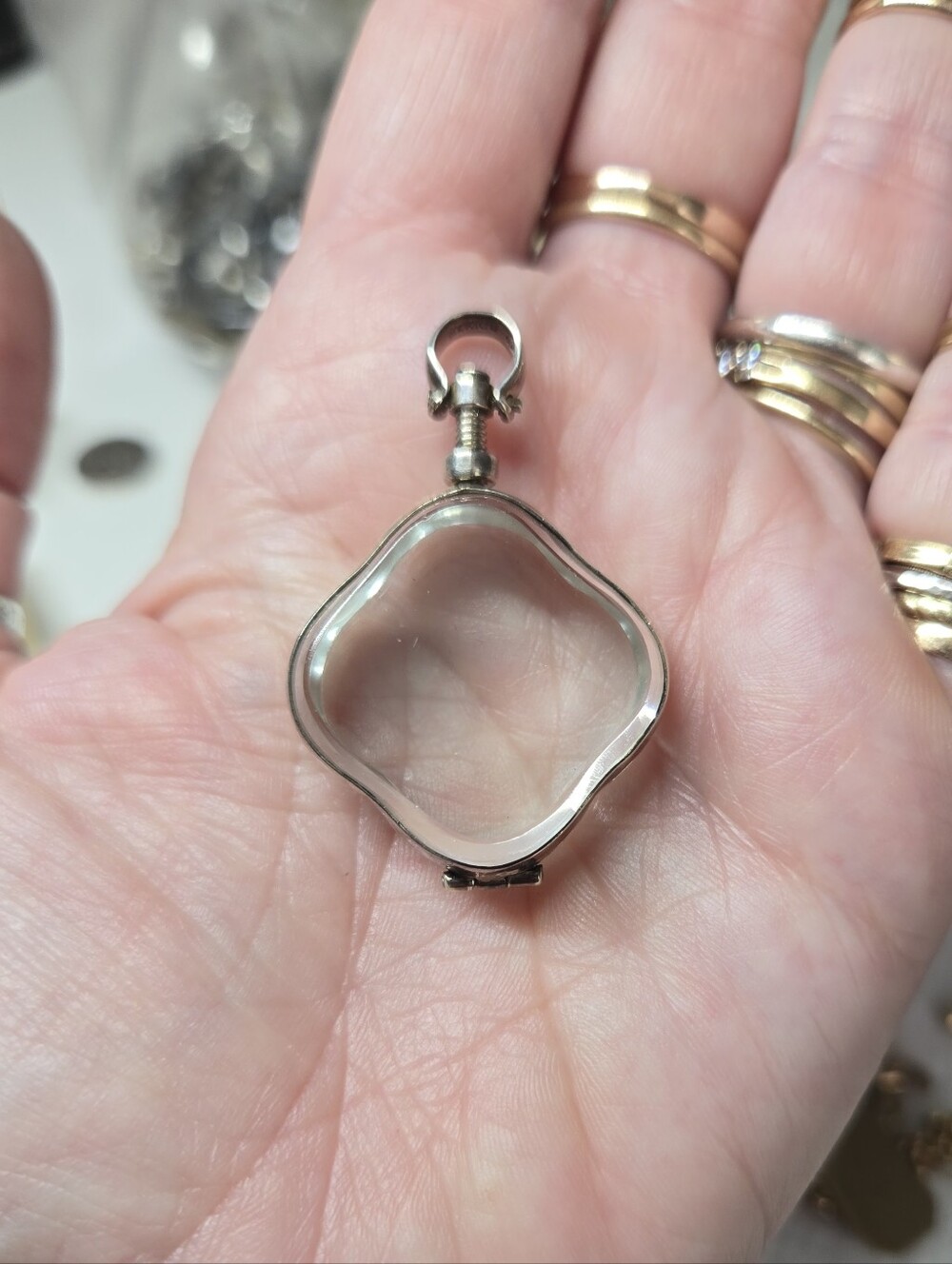 Sterling Silver Beveled Glass Locket Pendant